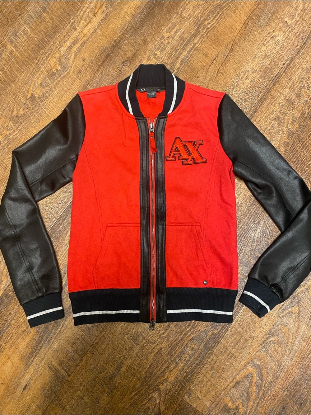 Armani Exchange Red and Black Varsity Bomber Jacket Size Small Vintage